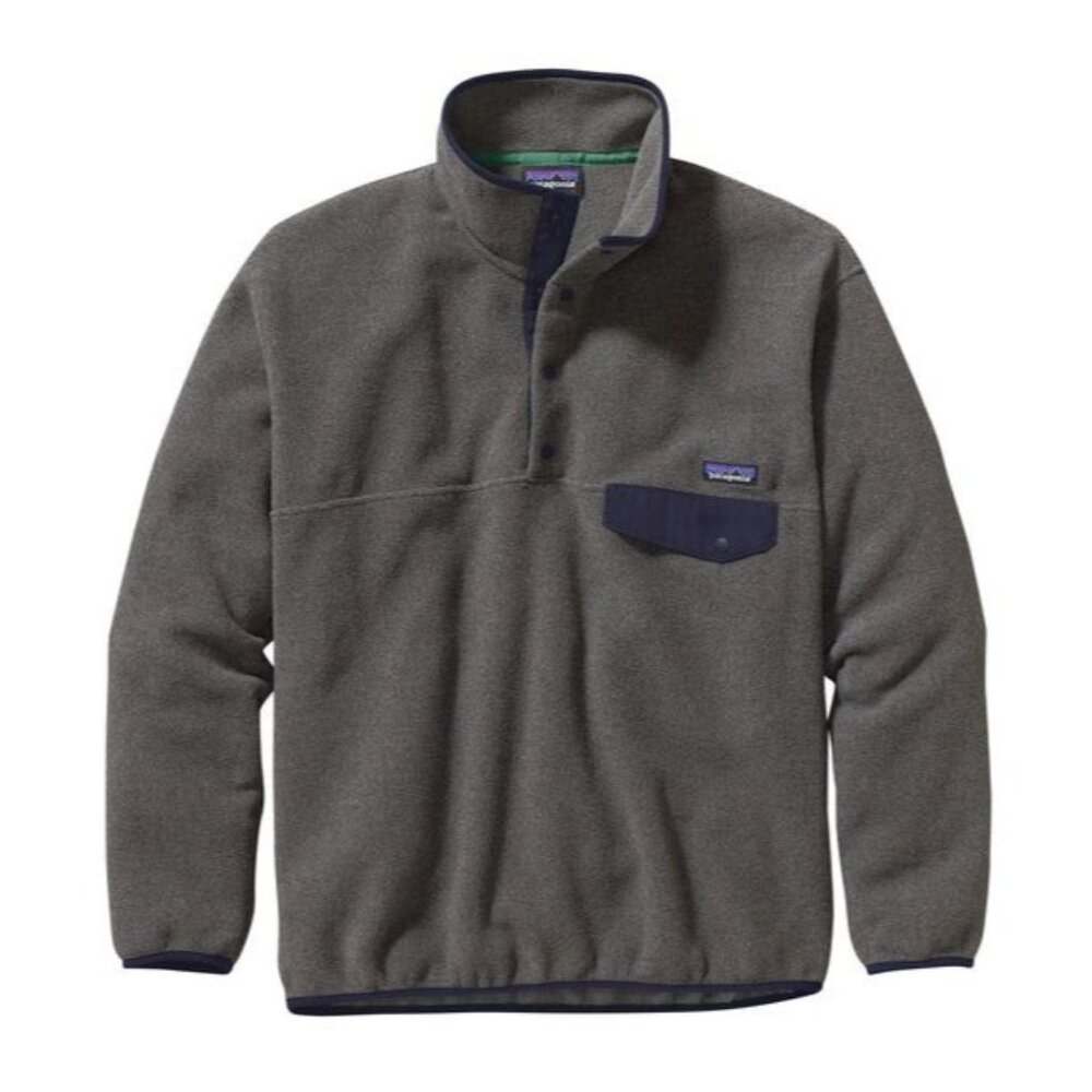 Patagonia Gray Fleece Snap-T Pullover with Navy Trim